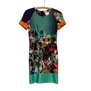 Milly print cocktail dress bodycon neoprene green/multicolor 6